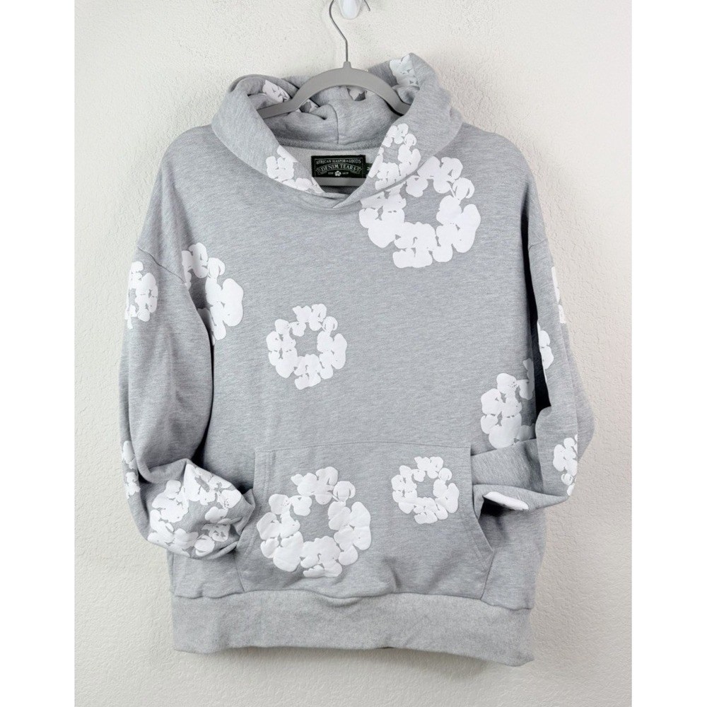 Denim Tears African Diaspora Goods Cotton Wreath Hoodie Gray White Mens M USA